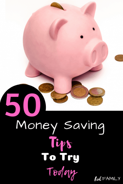 These are 50 of the best money saving tips to try today. These easy and practical tips are sure to put more money in your pockets so you can save funds for the things you really want! #moneysaving #moneytips #savemoney #moneysavinghacks #holfamily