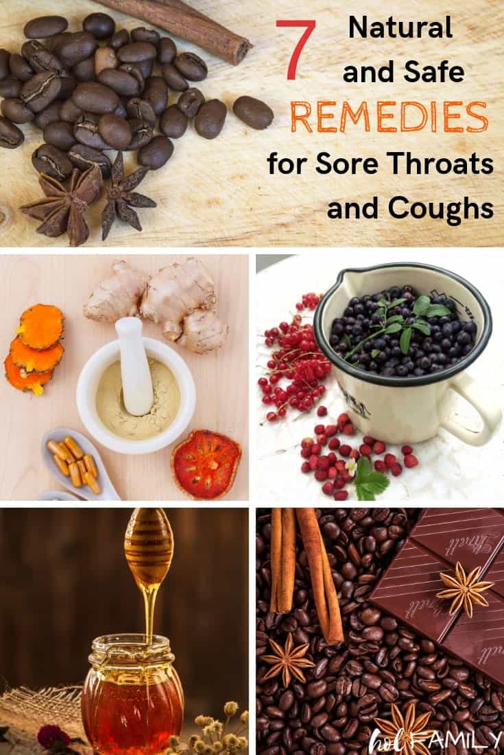 The next time you come down with a cough or sore throat, reach for one of these 7 natural and safe remedies! They will help suppress a bad cough and ease the pain of a raw, irritated throat. #naturalremedies #coldcures #holfamily