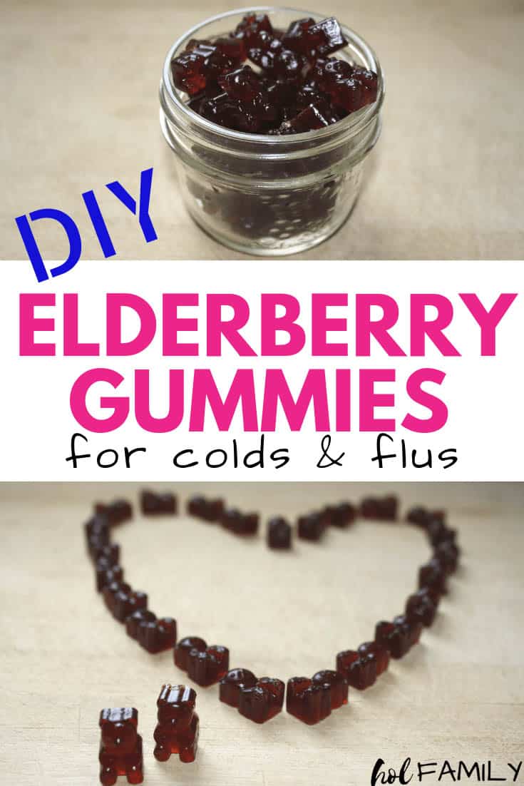 These homemade elderberry gummy bears are immune boosting and the perfect solution to stay healthy during cold and flu season. With just four healthy ingredients, this is one treat you can feed your kids daily and feel good about. #elderberry #homemadegummies #immuneboosting #holfamily