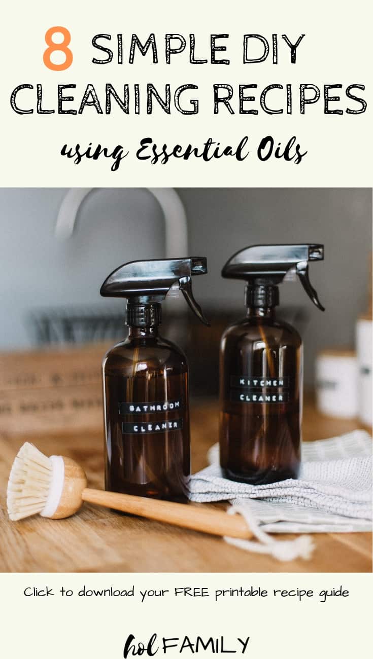 Are you looking for some easy and affordable homemade cleaning recipes that are free from harsh chemicals and toxic ingredients? These 8 simple DIY cleaning recipes use natural ingredients that you can find around your house and pure essential oils to give your home the fresh and clean look and smell you crave. #cleaning #cleaningtips #cleaninghacks #essentialoils #naturalcleaning #diy